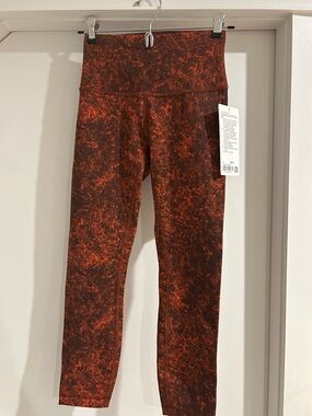 lululemon athletica Red/Orange Marble Wunder Train High-Rise Cropped Leggings